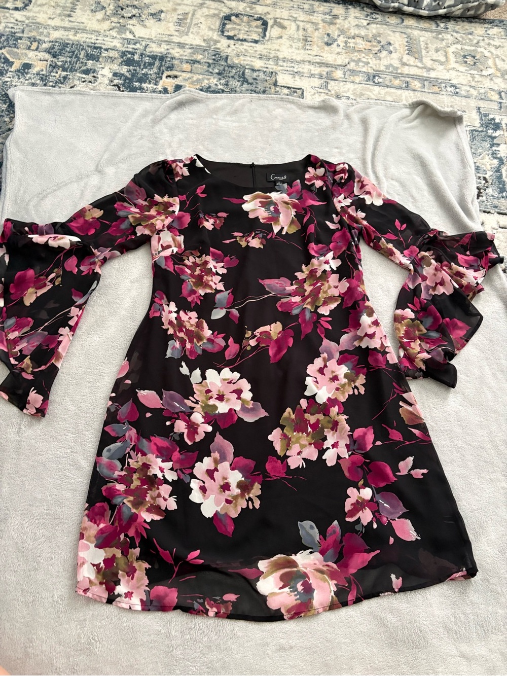 connected apparel Black Shift Dress with Pink Floral Print
